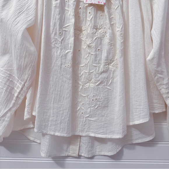 Free People Faraway Fields Embroidered Boho Raglan-Sleeve Top In Ivory NWT - Picture 13 of 16